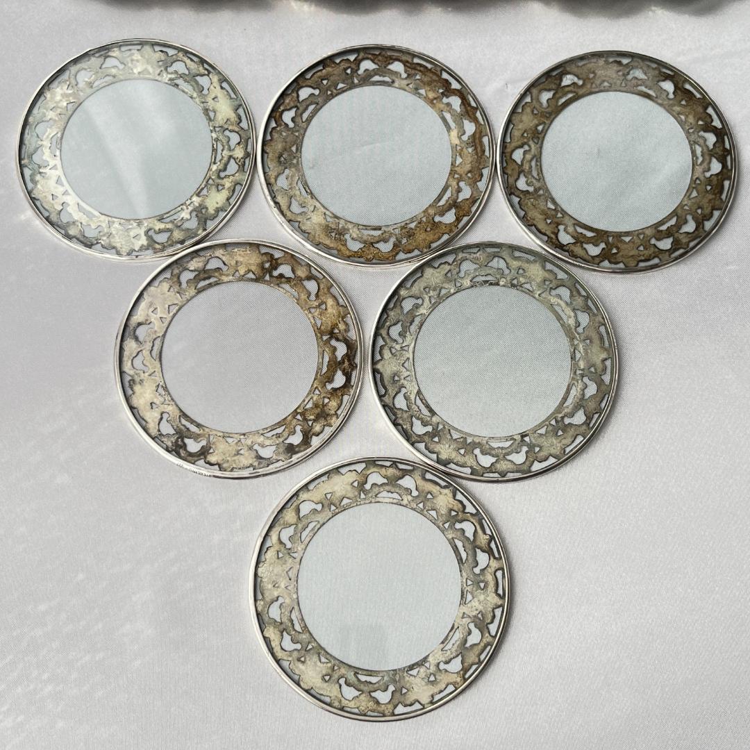 【WEBSTER】 【純銀 / ガラス】コースター 6枚 スターリングシルバー