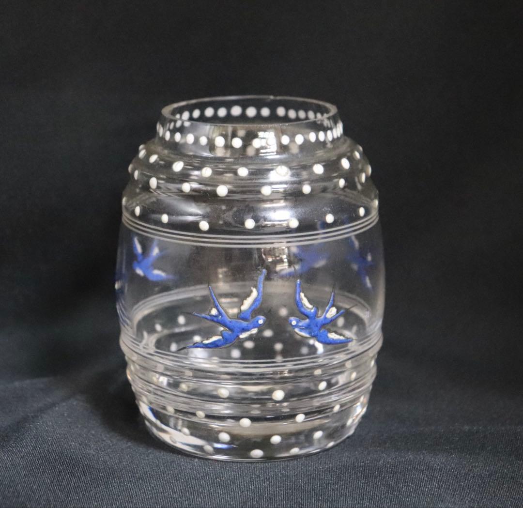 1840年代　アールデコエナメル彩燕紋小瓶　ウランガラス　アンティーク0907