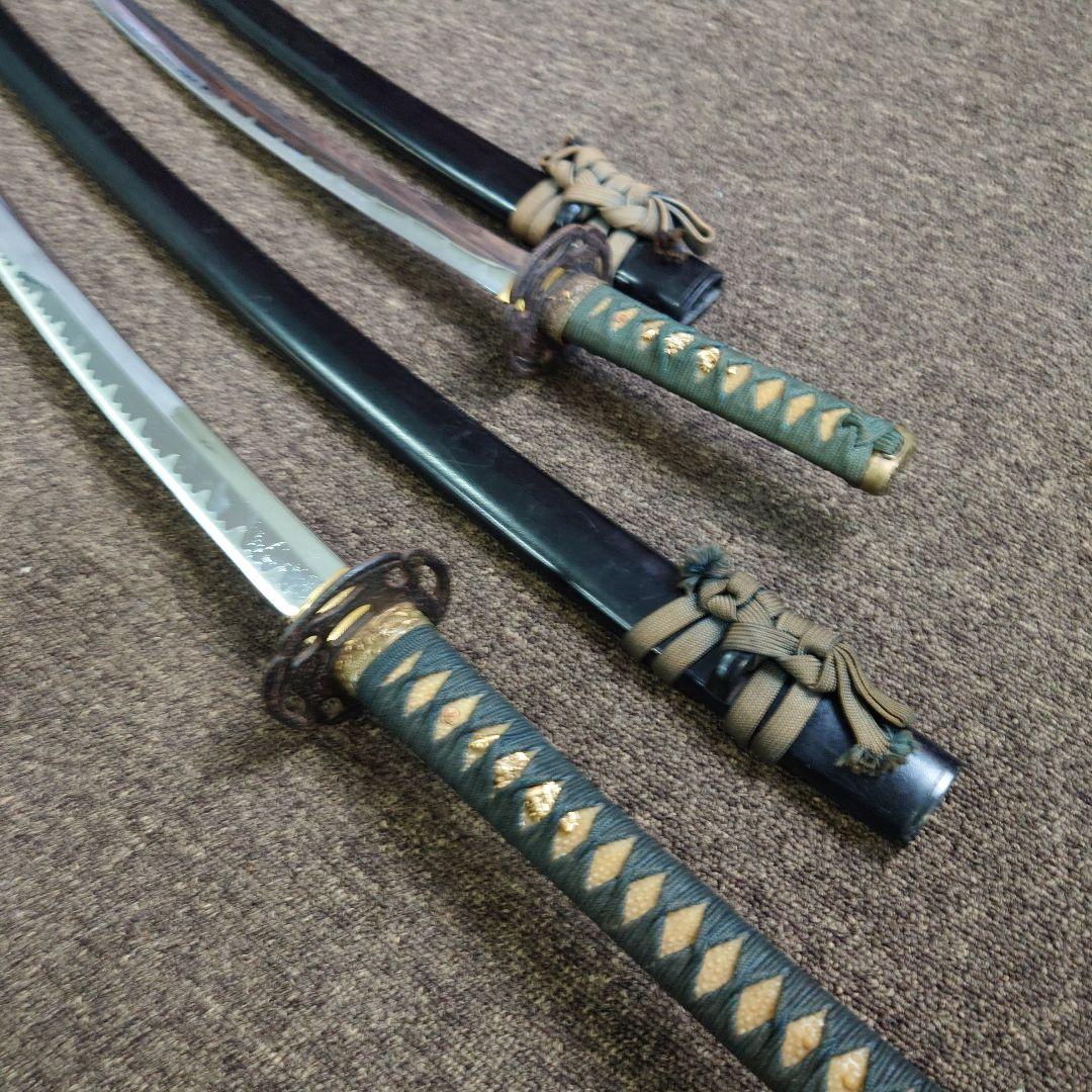 日本刀 鞘付き模造刀 大小2本セット 観賞用 柄グリーン