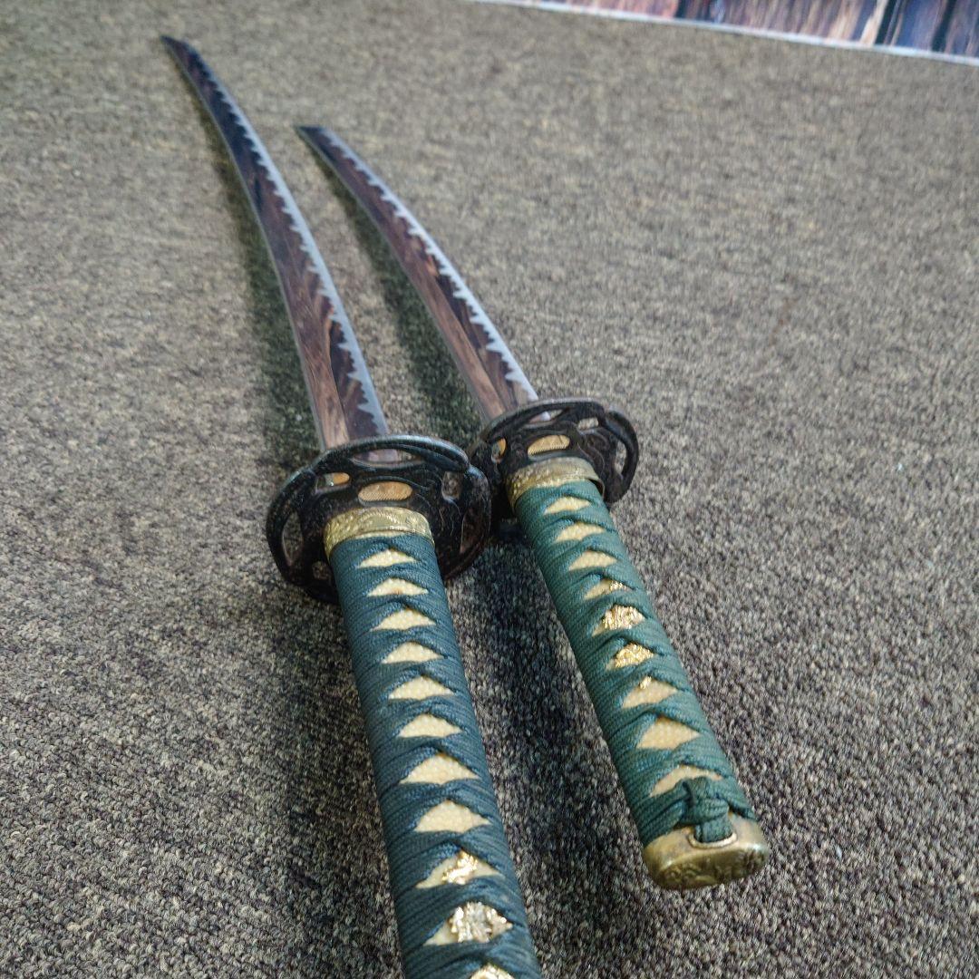 日本刀 鞘付き模造刀 大小2本セット 観賞用 柄グリーン