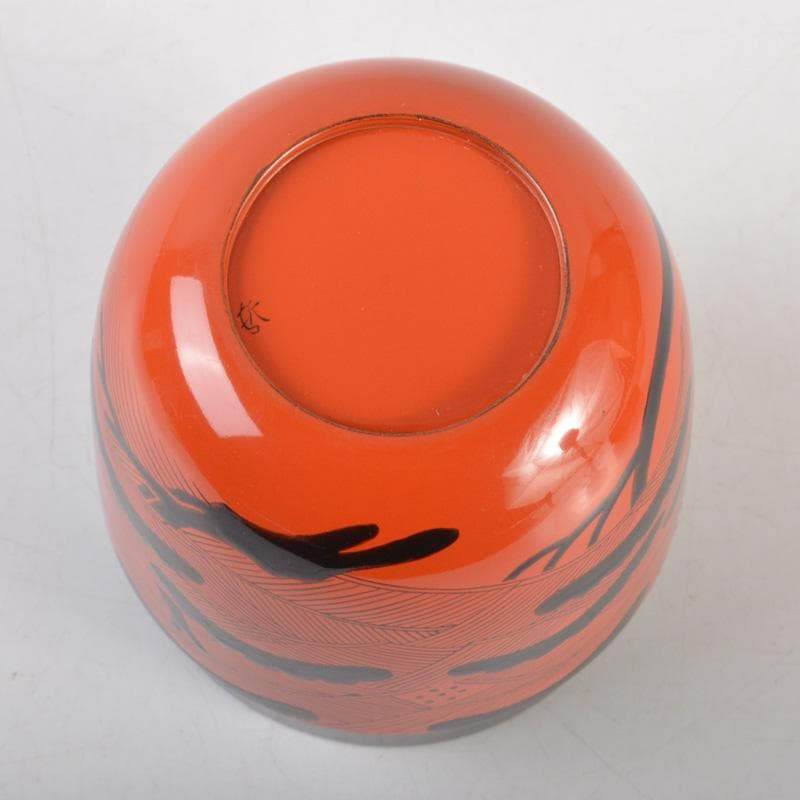 茶道具　塗師　中村宗哲作　朱塗　鶴松文　中棗　時代箱付　V　6508