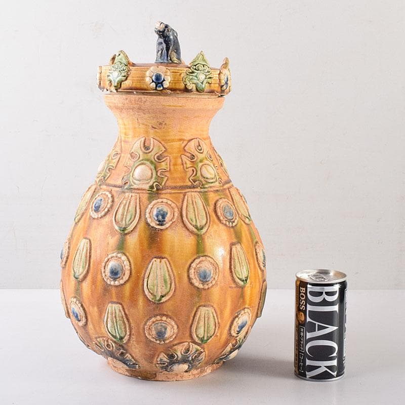 中国　唐三彩　蓋壷　飾壷　C　R8561H