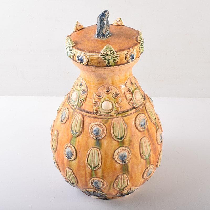 中国　唐三彩　蓋壷　飾壷　C　R8561H