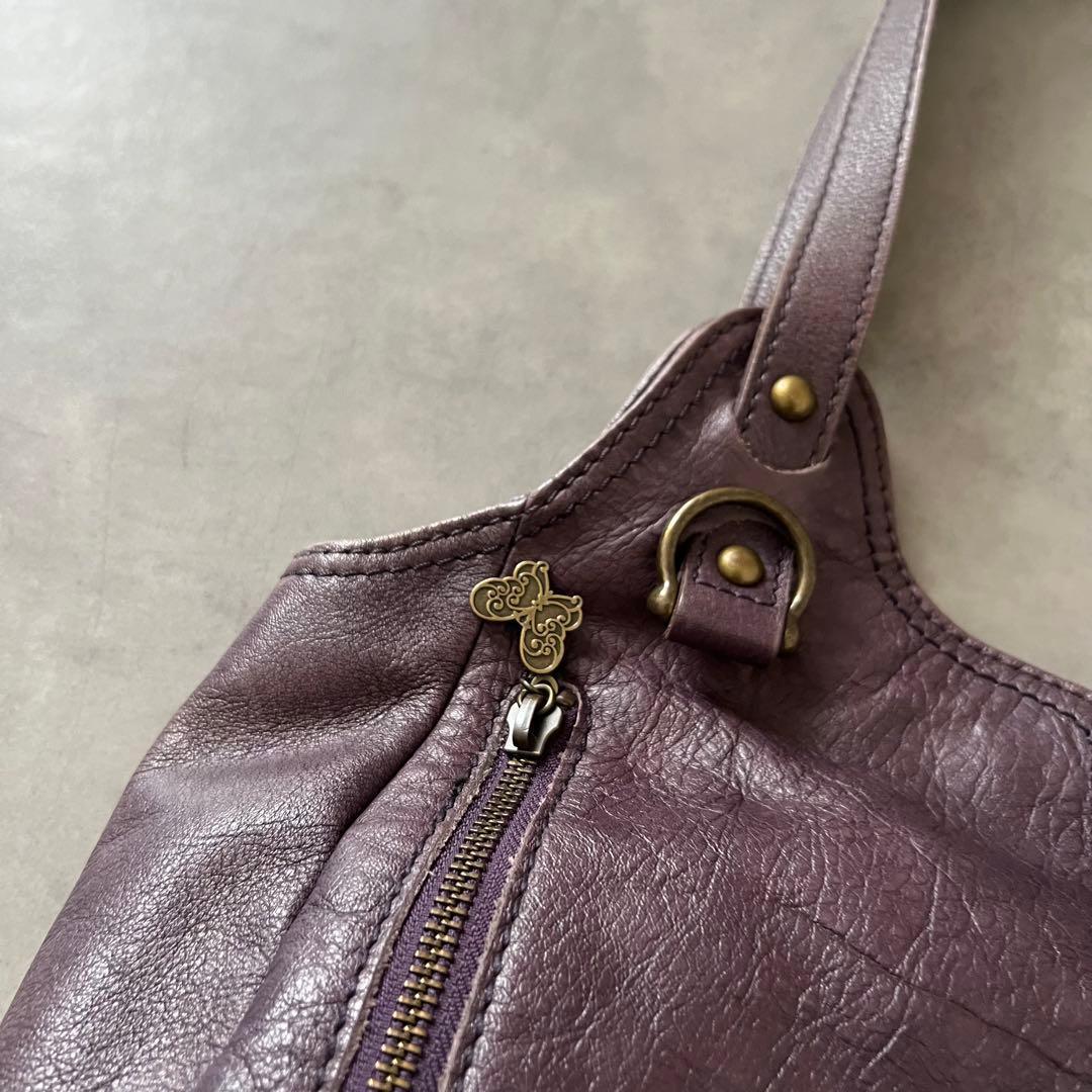 【美品】 アナスイ バタフライ レザー ハンド バッグ ANASUI パープル