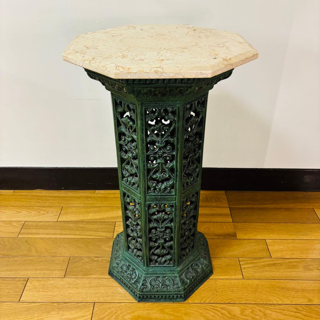 イタリア ロココ調　大理石 アンティーク　サイドテーブル＆花台　送料込み