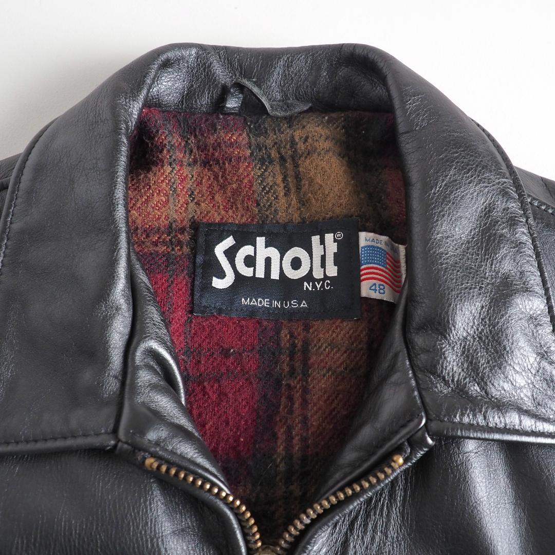 Schott　size48　シングルライダースジャケット　裏地チェック