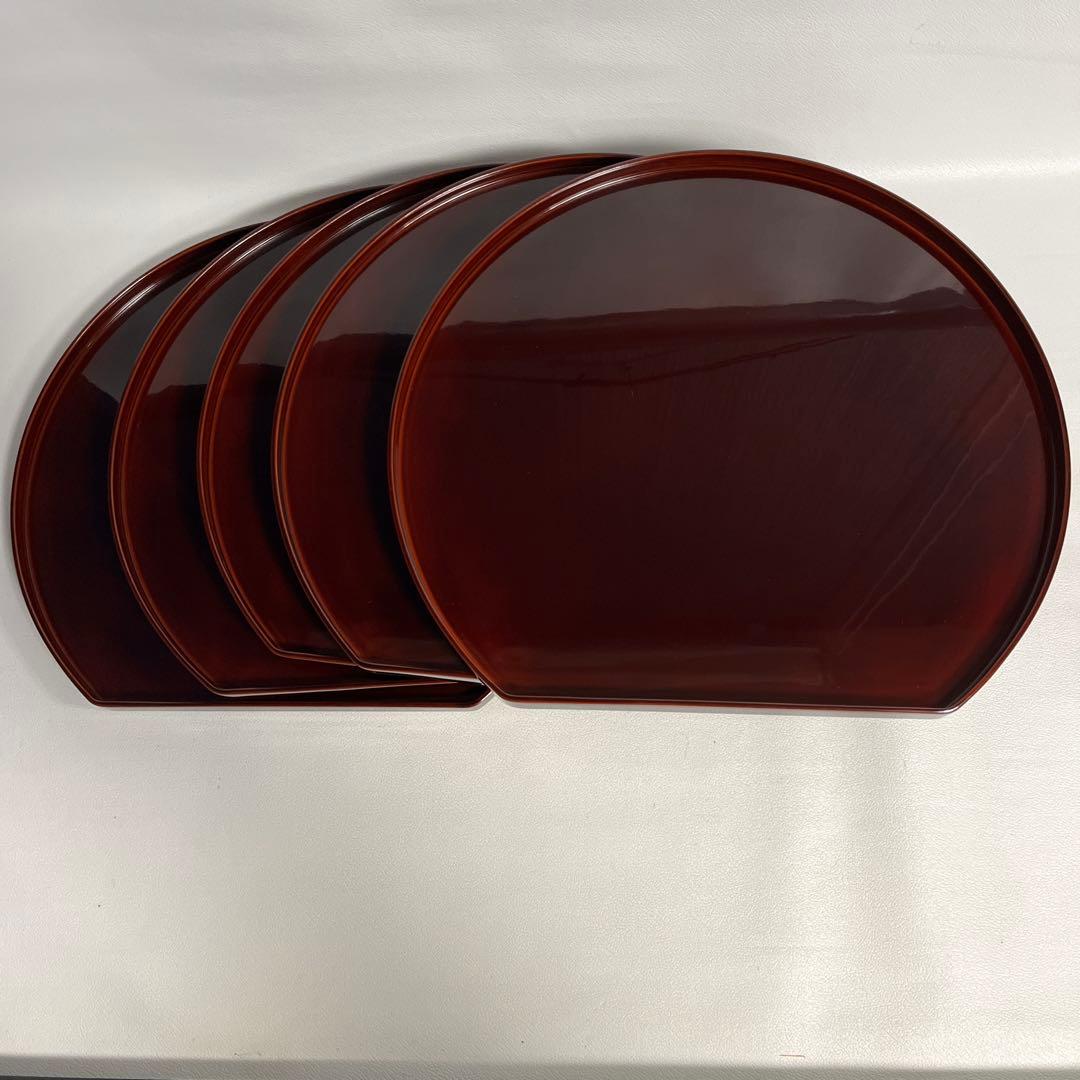 輪島塗　溜半月膳　五客