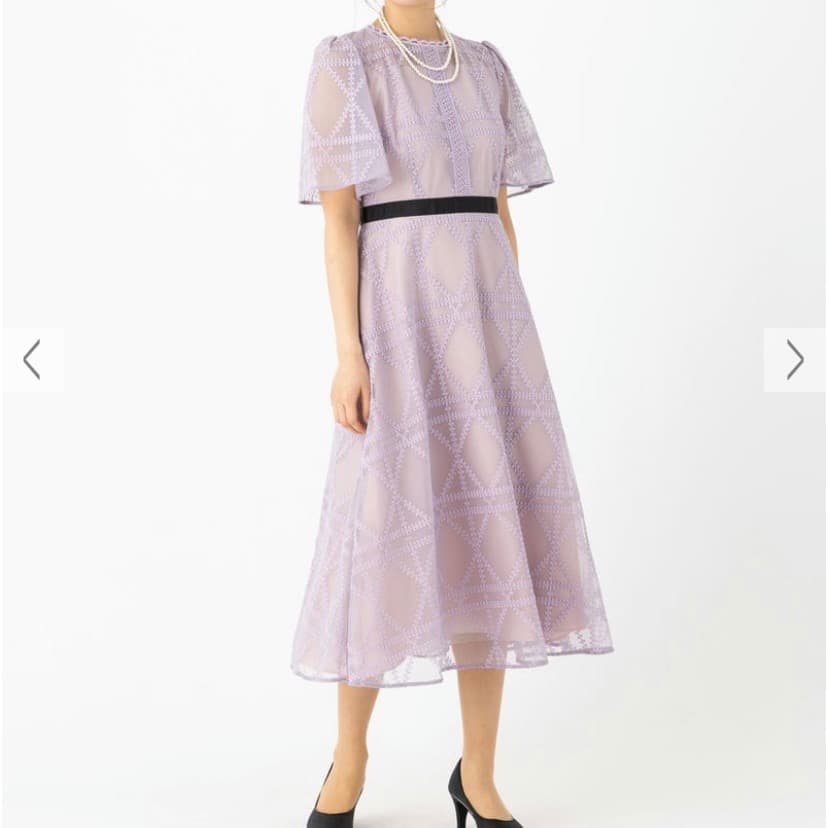 タグ付未使用 セルフォード プレイドパターンチュールドレス ラベンダー 38