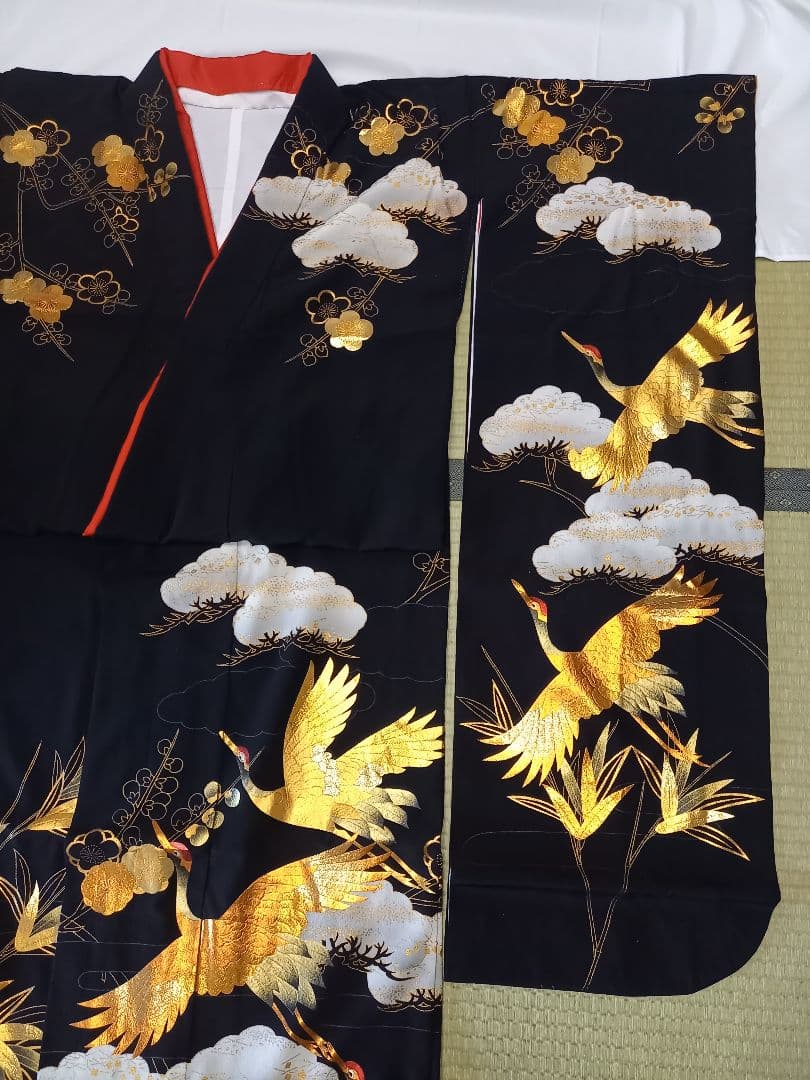 黒引き振袖 友禅作家秋山章 丸章 金彩の鶴 花嫁衣裳