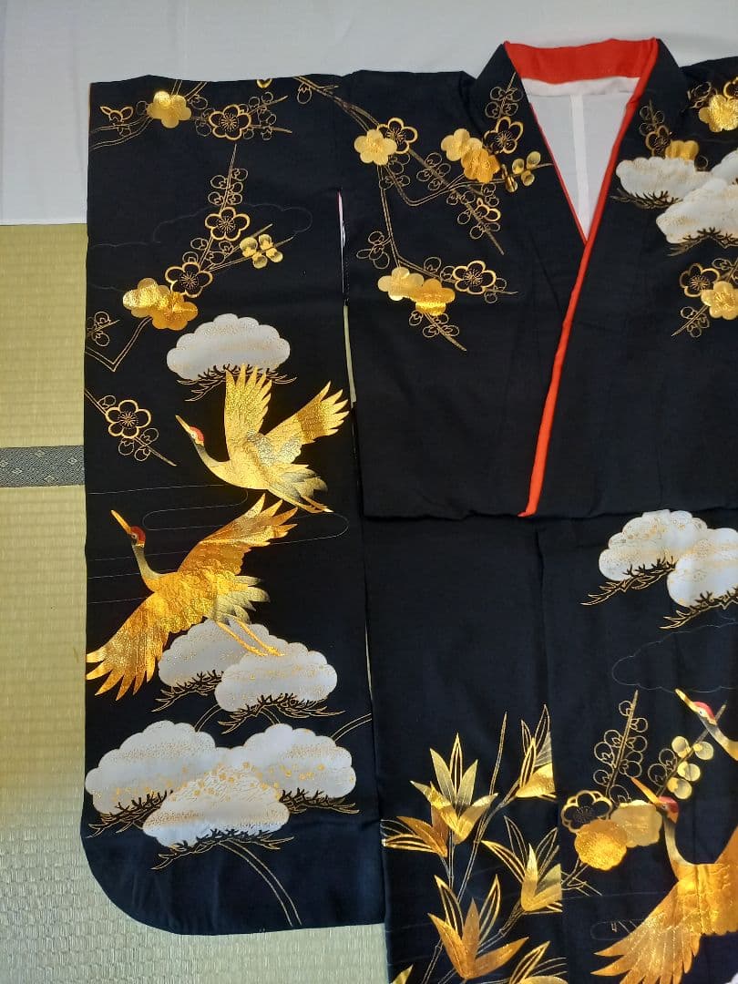 黒引き振袖 友禅作家秋山章 丸章 金彩の鶴 花嫁衣裳