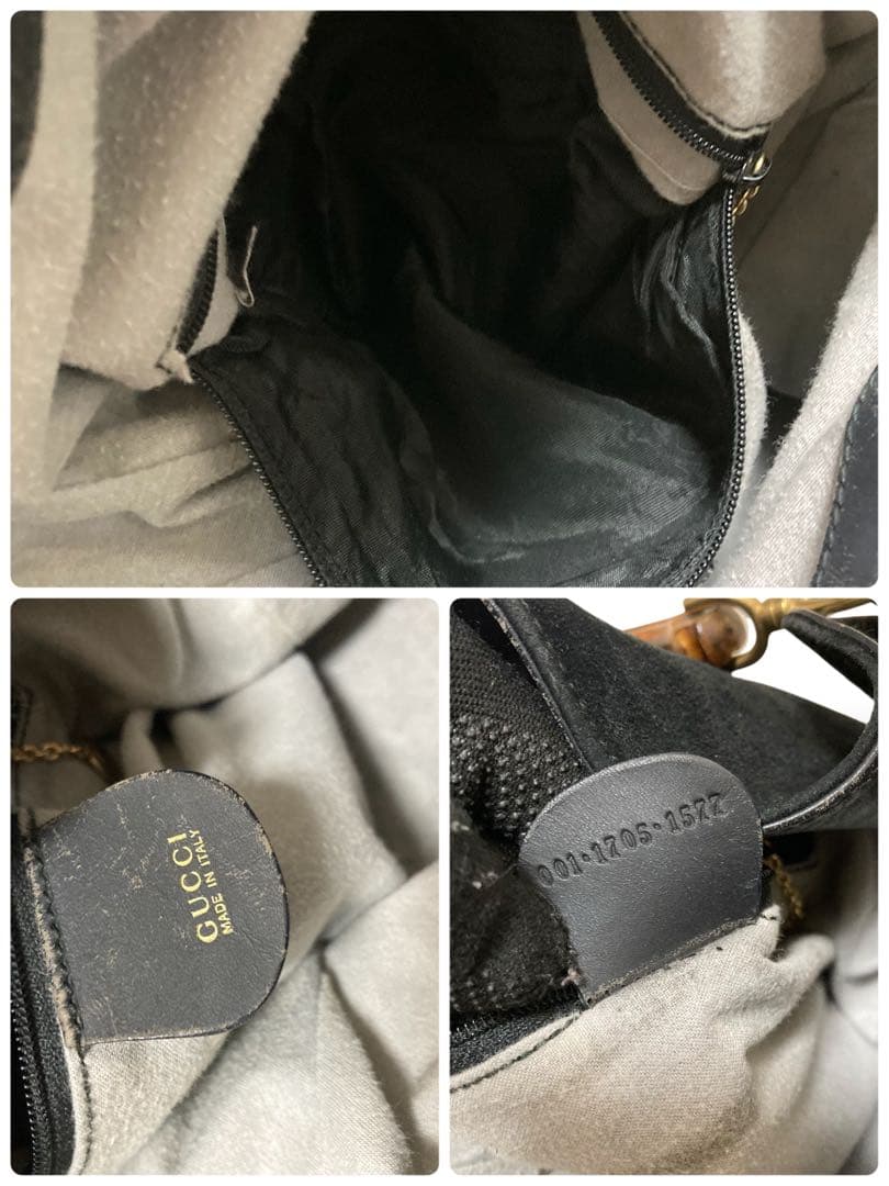 【ヴィンテージ】グッチ　バンブー　ワンショルダーバッグ　スウェード　黒　肩掛け