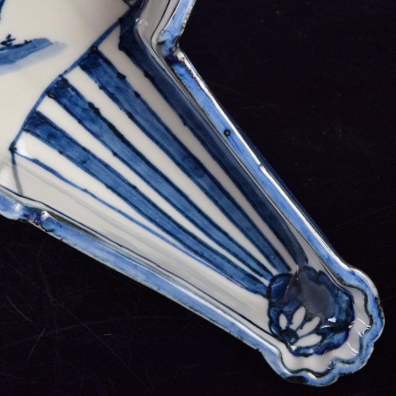 京焼　平安昭阿弥造　染付　山水文　扇面型　向付　五客　共箱　V　R9496B