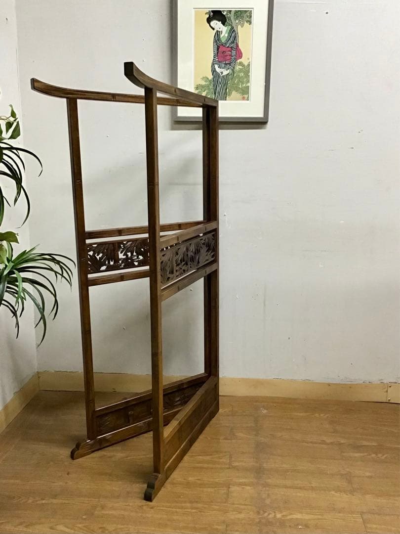 よかじー☆管218☆珍品☆軽井沢彫☆衣桁☆着物ハンガー☆竹模様