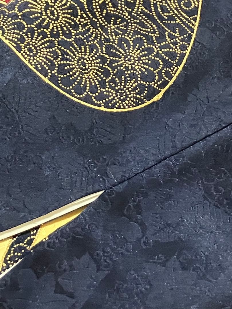 サービスセット しつけ糸つき紺の古典柄正絹振袖 全て揃ったフルセット M～トール