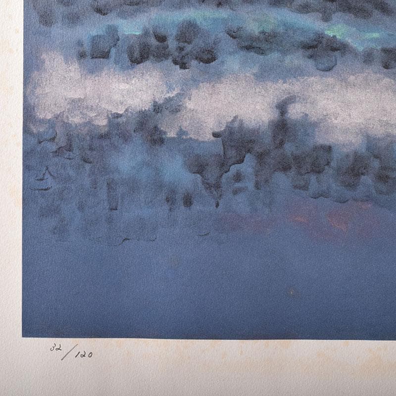 日展日本画家　下保昭　リトグラフ　「春宵」　32/120　額装　C　7892C