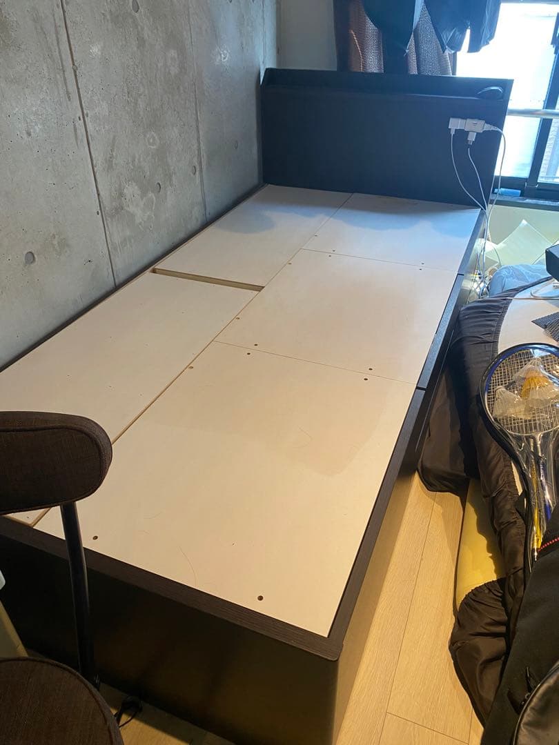 ひまわり　シングルベッドフレーム ダークブラウン 収納付き