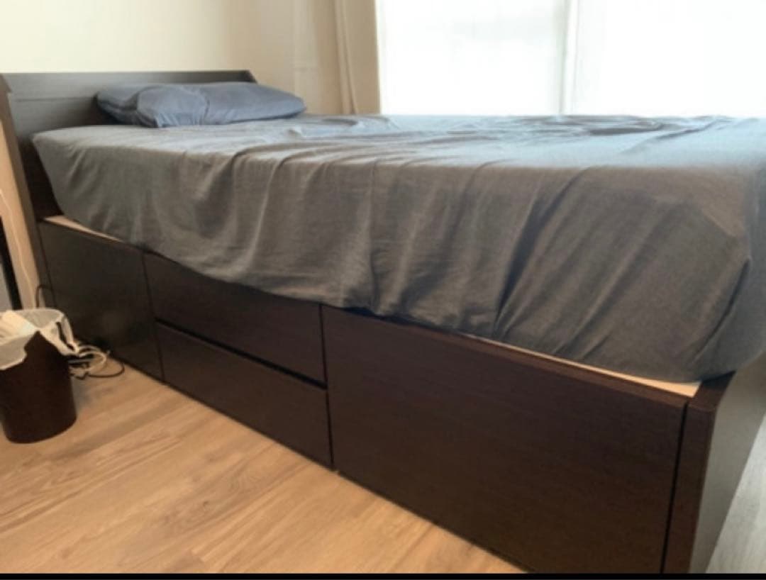 ひまわり　シングルベッドフレーム ダークブラウン 収納付き