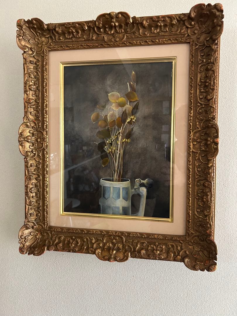 村山きおえ　4号油彩画　枯れた花　1975年制作