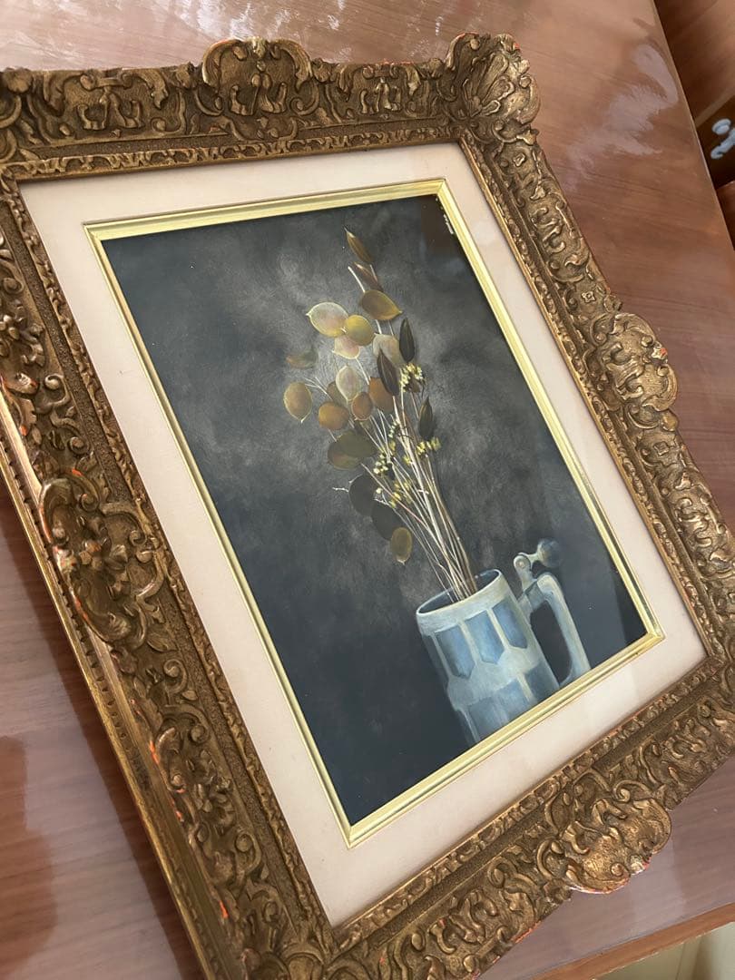 村山きおえ　4号油彩画　枯れた花　1975年制作