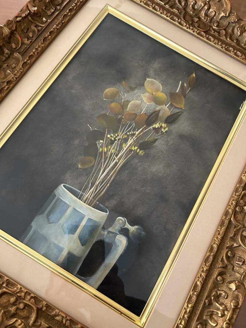 村山きおえ　4号油彩画　枯れた花　1975年制作