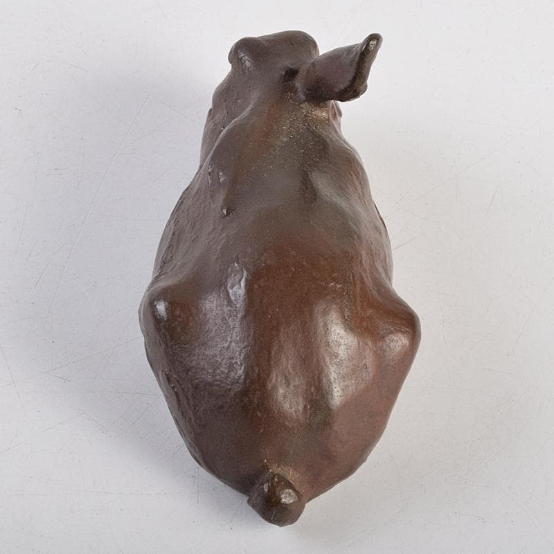 古銅　ブロンズ像　兎　置物　三郎刻印あり(吉田三郎？)　時代箱付　V　R9104