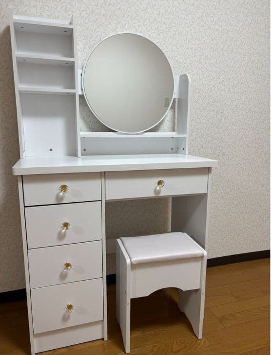 2 点セット ドレッサー & クッションスツール 組立式