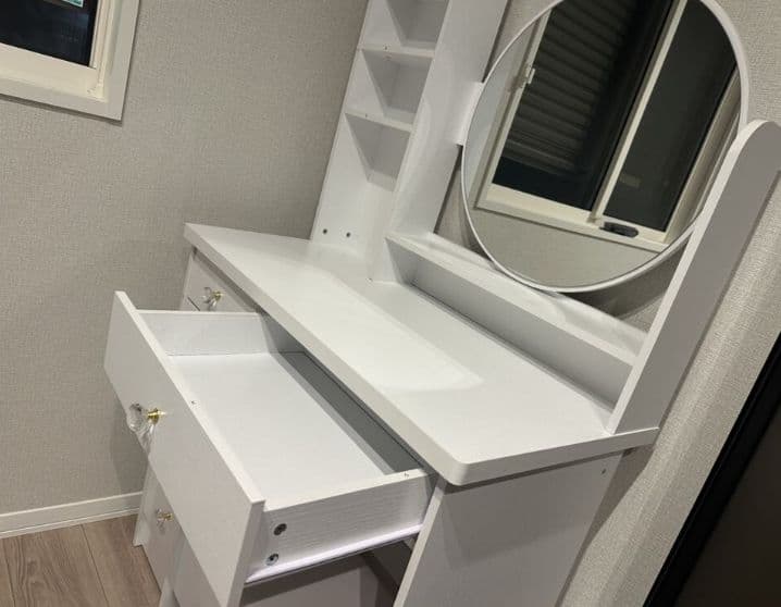 2 点セット ドレッサー & クッションスツール 組立式