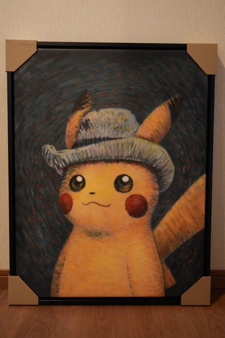 ゴッホピカチュウ　黒枠　Mサイズ　キャンバス