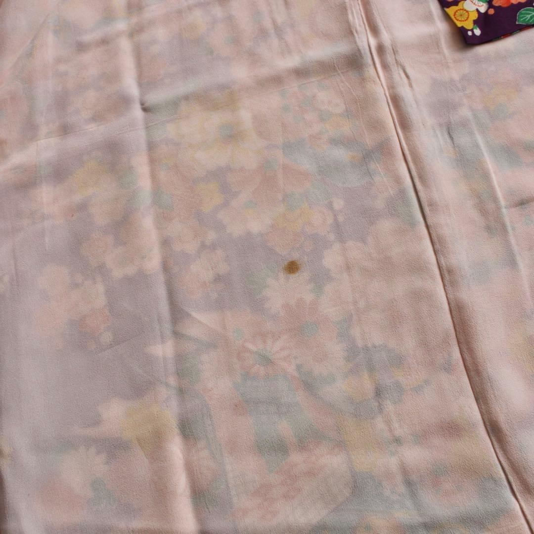 七五三 7歳 女の子 子供 アンティーク 紫 着物 帯 セット