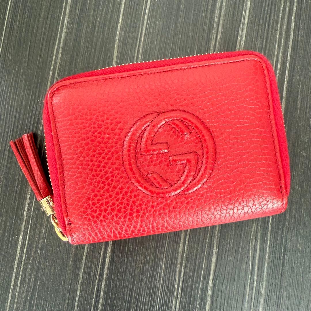 GUCCI　ソーホー　ケース　レザー　ラウンドファスナー　レッド