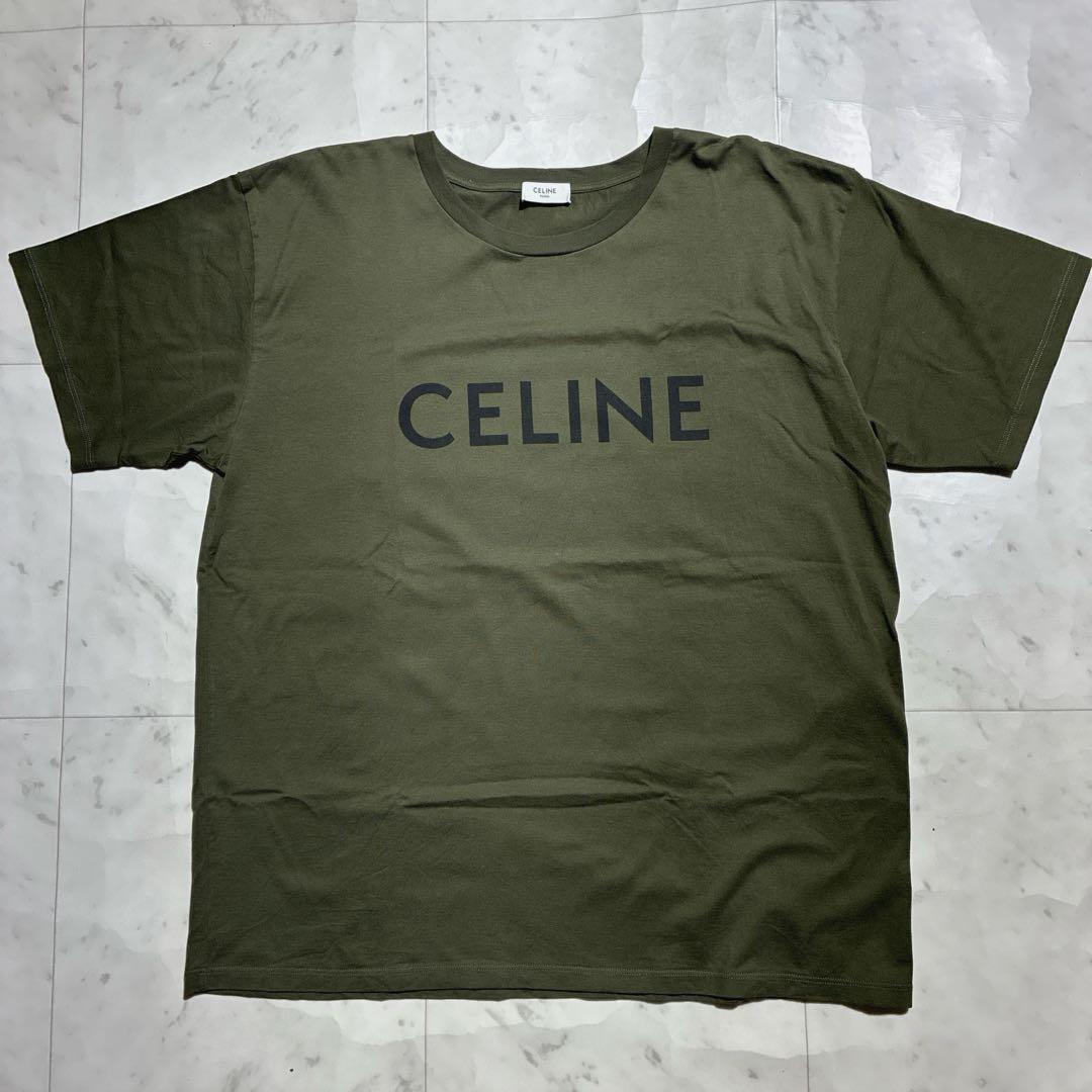 未使用級/XL相当 CELINE セリーヌ　Tシャツ　半袖　デカロゴ　カーキ