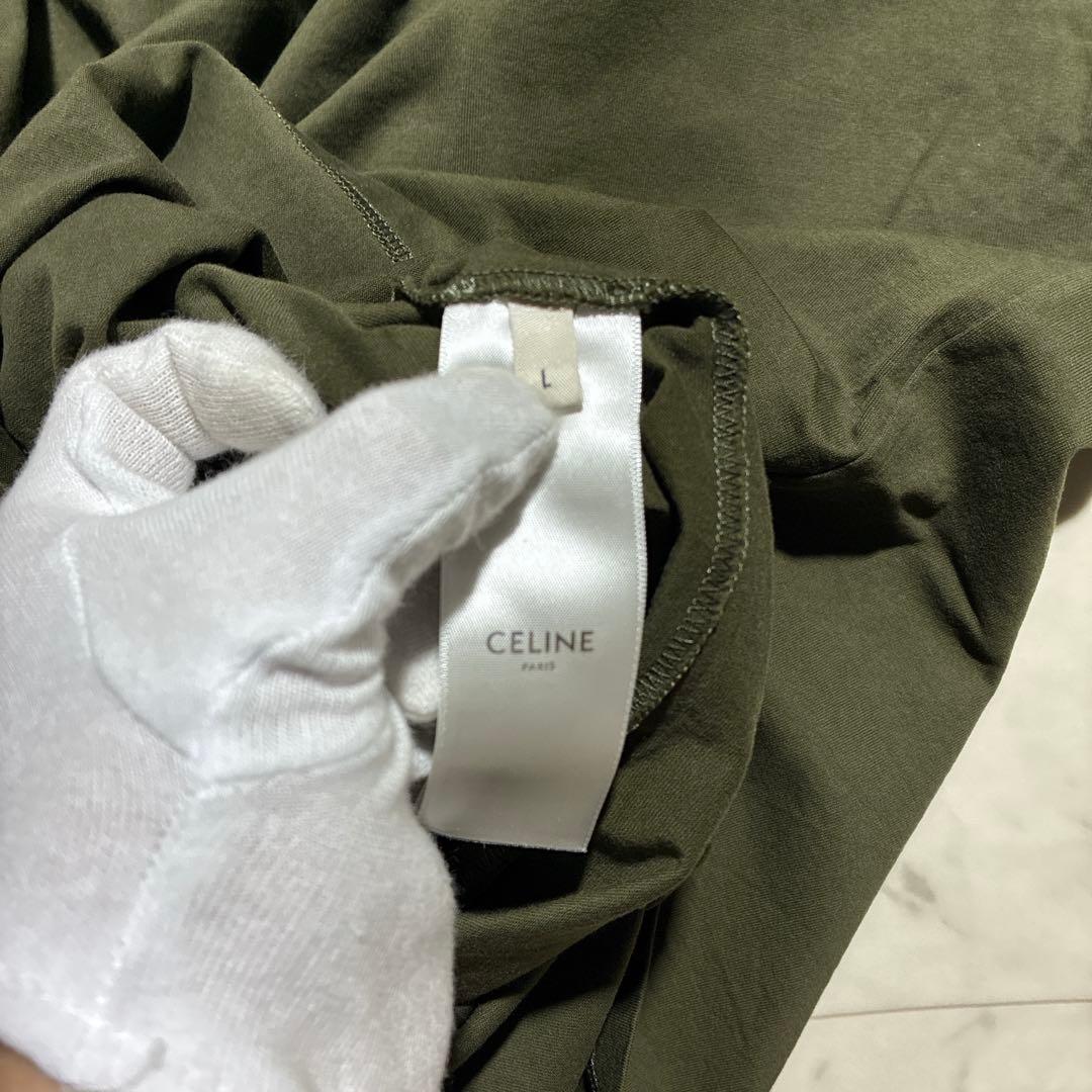 未使用級/XL相当 CELINE セリーヌ　Tシャツ　半袖　デカロゴ　カーキ