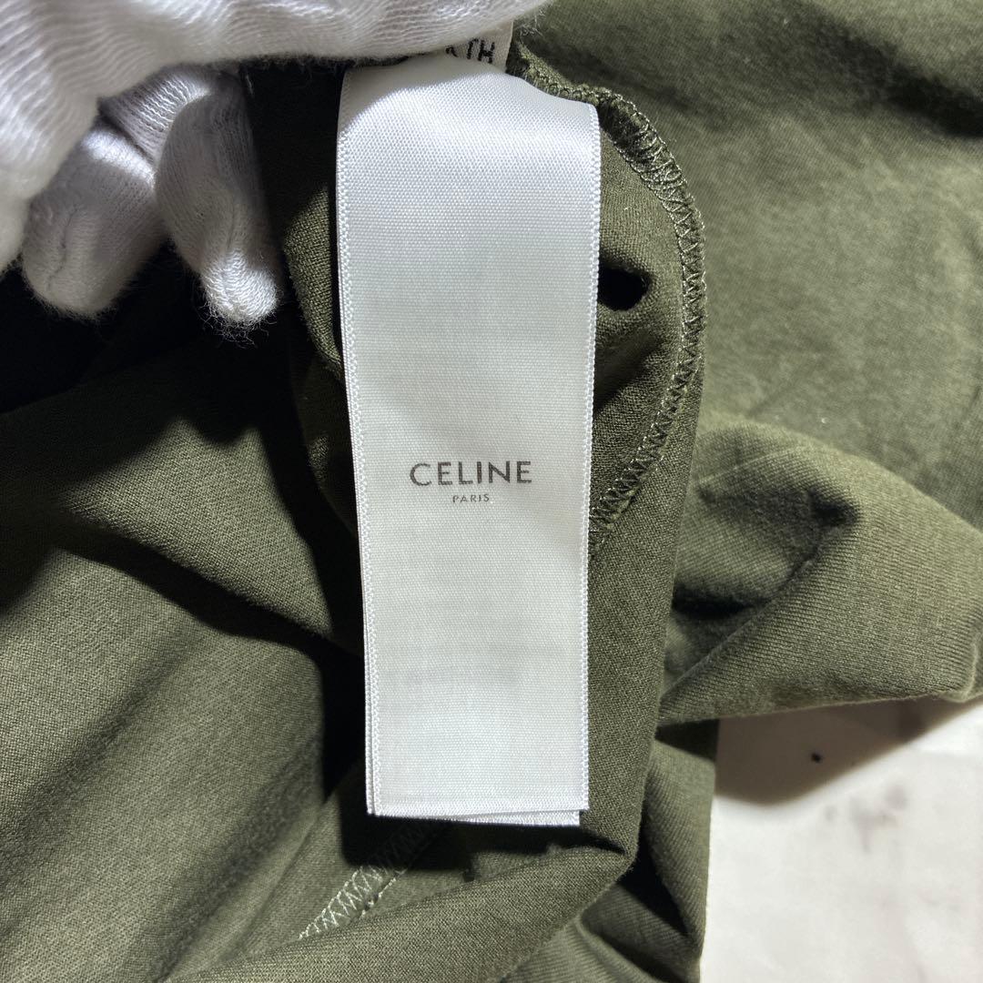 未使用級/XL相当 CELINE セリーヌ　Tシャツ　半袖　デカロゴ　カーキ