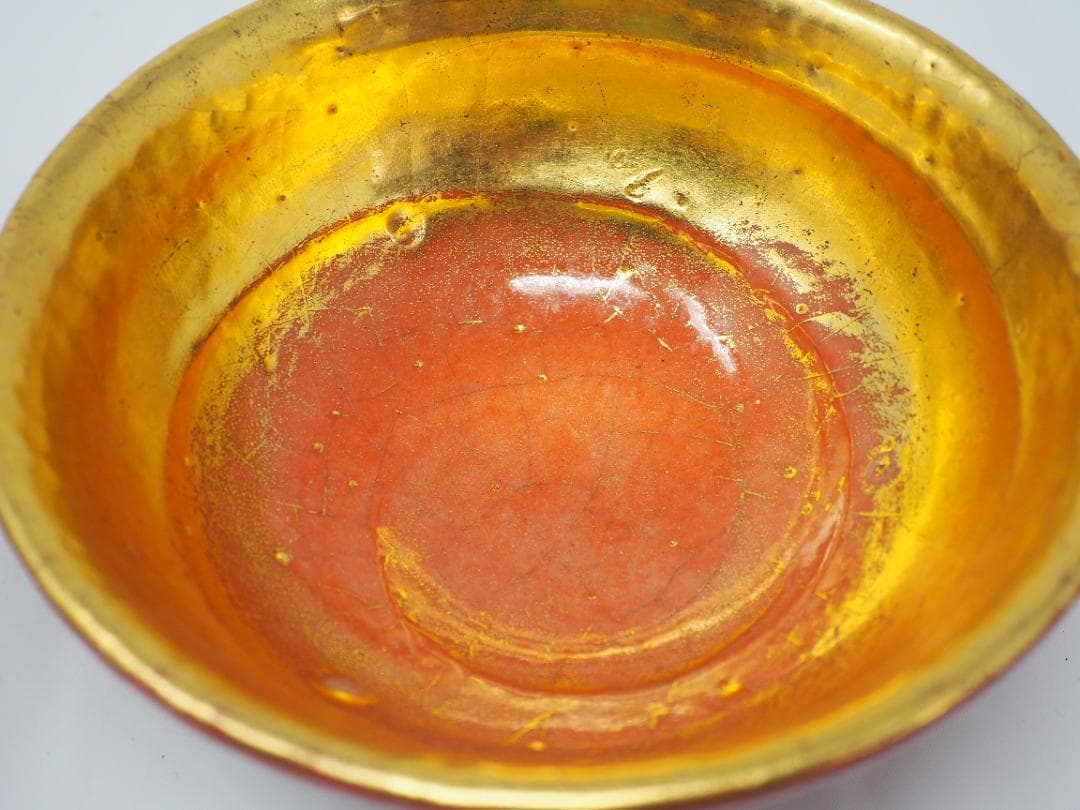 京焼　嶋台茶碗　茶碗２口　和楽造　金箔　銀箔　赤楽　焼き物