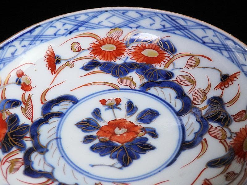 古伊万里　色絵　元禄写　菊に牡丹の図　４寸皿　５枚　 A081AS-MMv