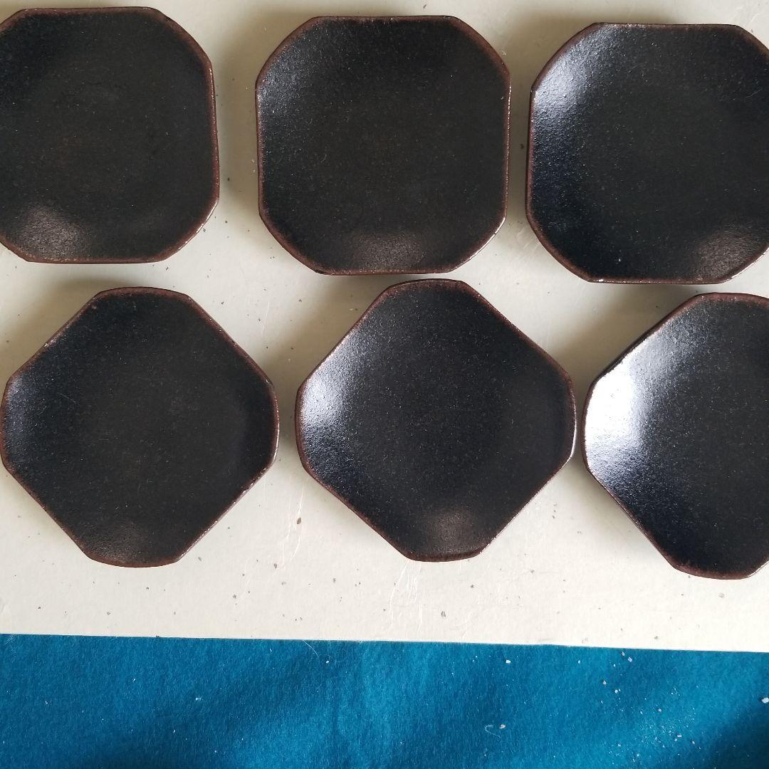 黒唐津角切皿6枚組　岡本作礼窯