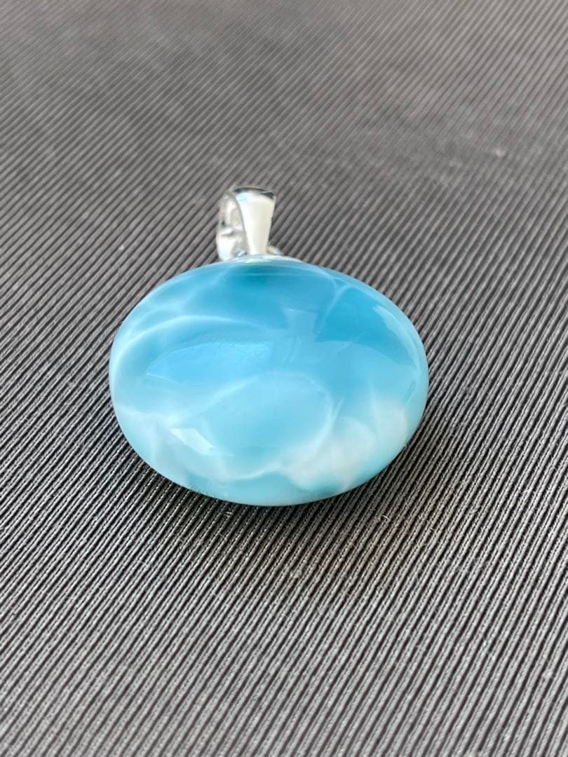 天然石☆高品質！ラリマーまる型ペンダントップ☆両面違って両面美しい！