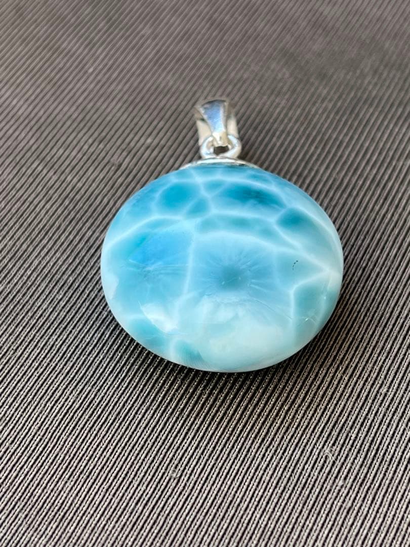 天然石☆高品質！ラリマーまる型ペンダントップ☆両面違って両面美しい！