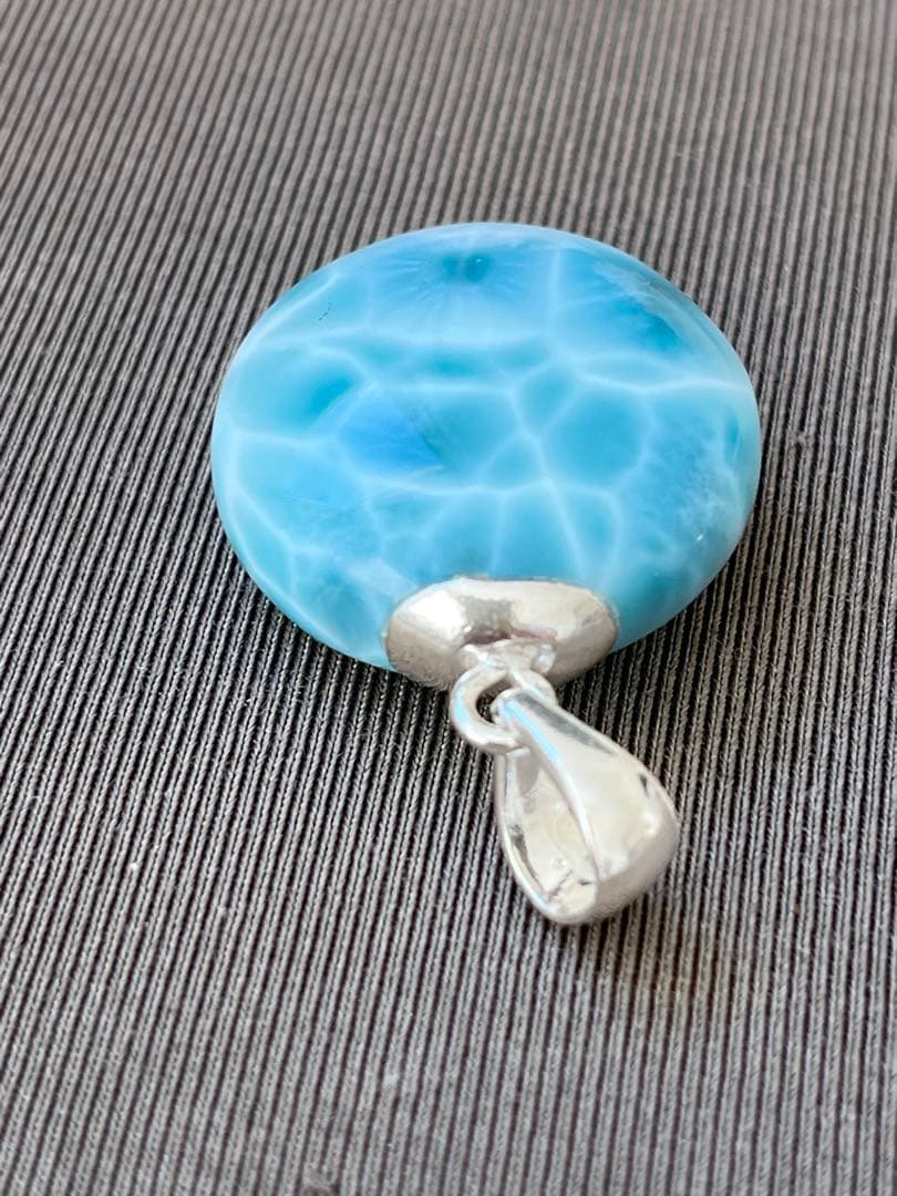 天然石☆高品質！ラリマーまる型ペンダントップ☆両面違って両面美しい！