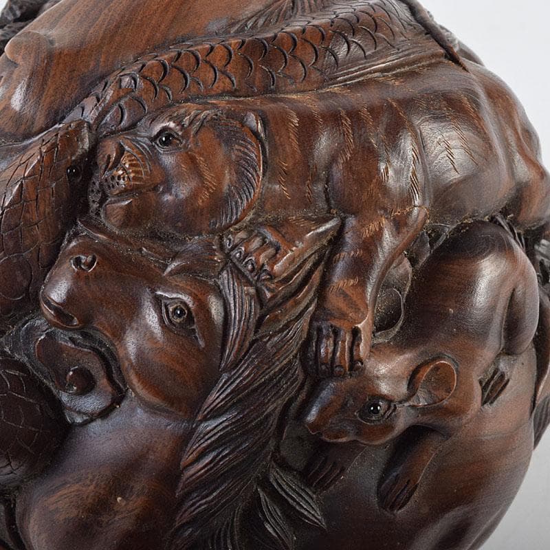 唐木彫刻　中山銘　十二支　丸玉　置物　V　R9190