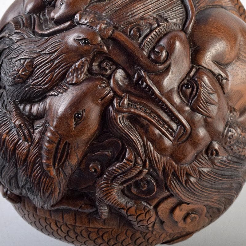 唐木彫刻　中山銘　十二支　丸玉　置物　V　R9190