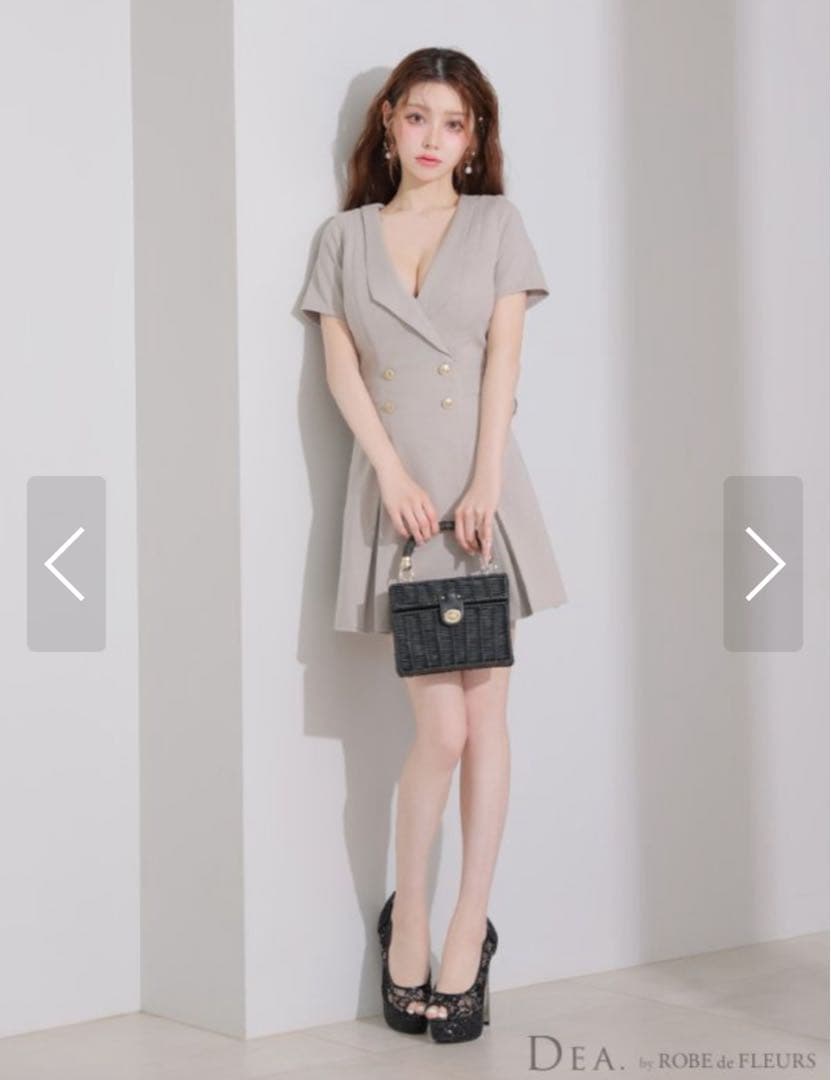 M キャバドレス/ ダブルボタン/ プリーツ/ フレア/ ジャケットドレス