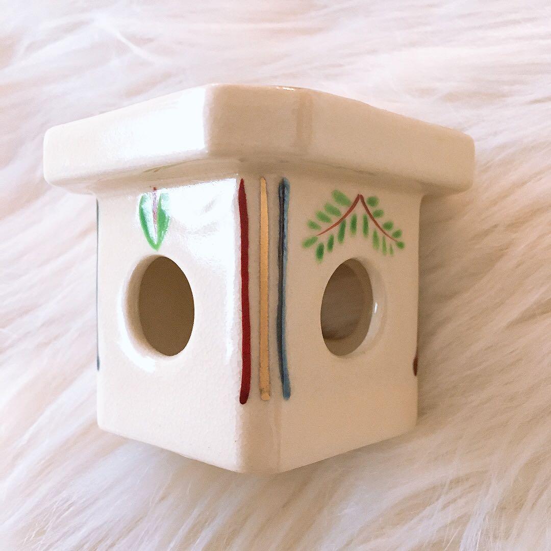 茶道具　蓋置　色絵三方蓋置　城岳窯　橋本城岳造