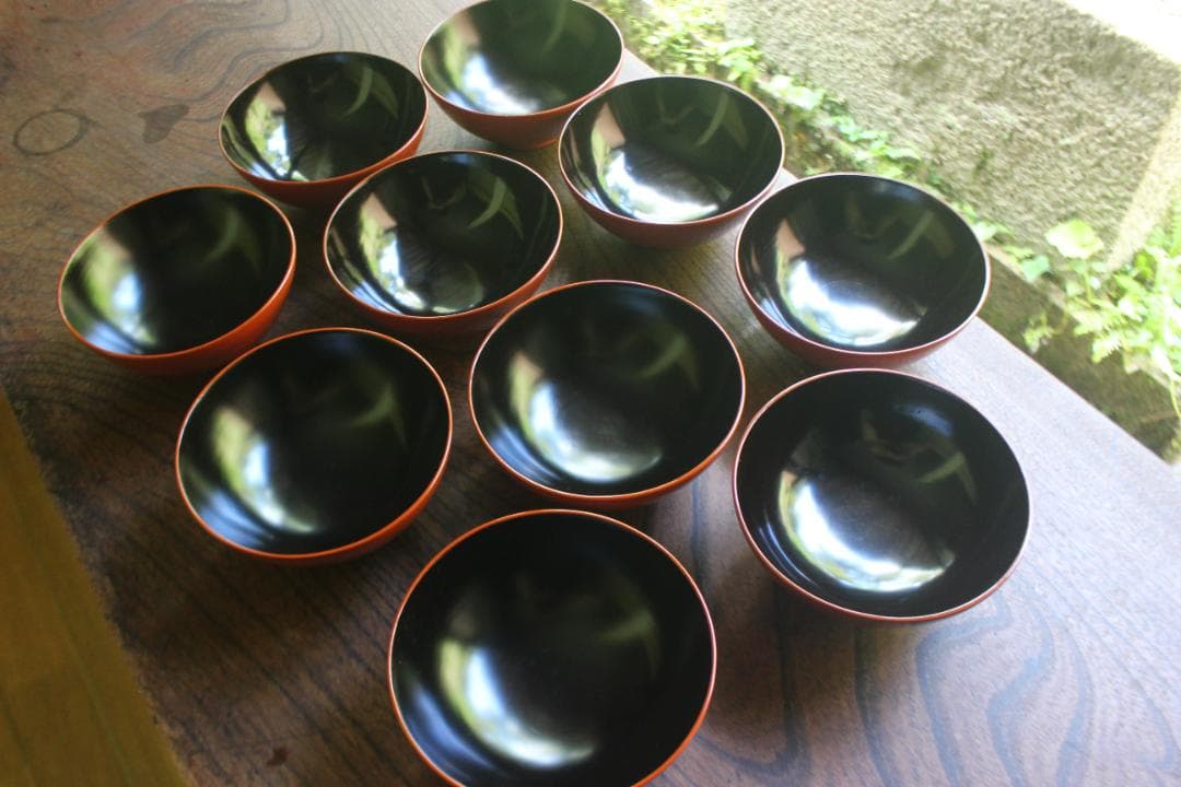 絵柄選択可！時代朱漆に優美な草花沈金のお椀10点（検輪島塗懐石椀沈金椀