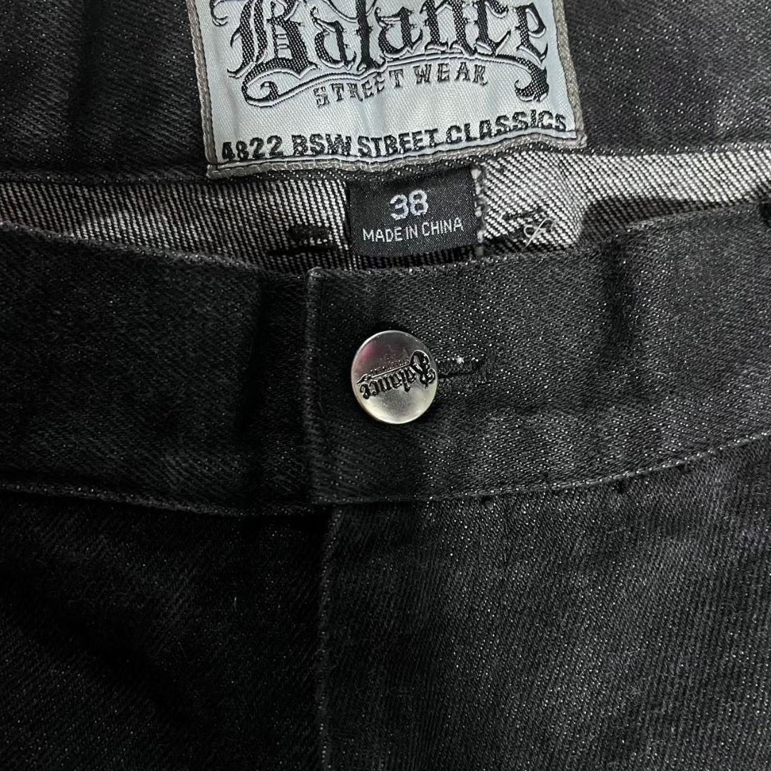 00s バランスストリートウェアワイドブラックデニムパンツロゴ刺繍BALANCE