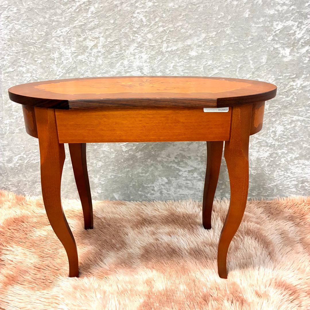 イタリア製 アンティーク調 象嵌風 サイドテーブル コーヒーテーブル ネコ脚