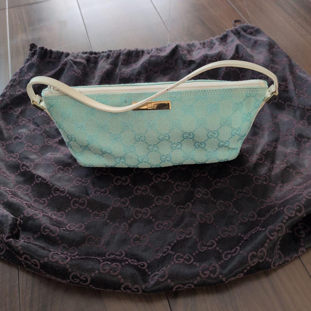 GUCCI　イタリア製　 水色 キャンバス ハンドバッグ 保存袋付き