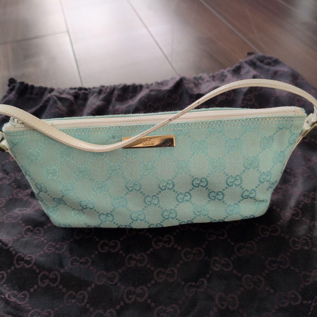 GUCCI　イタリア製　 水色 キャンバス ハンドバッグ 保存袋付き