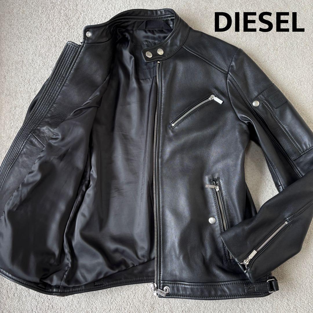 極美品 DIESEL シープスキン ライダースジャケット ラムレザー ブラック