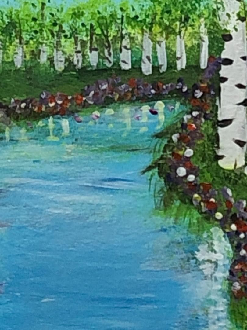 绘画「春の小川」アクリル絵/新品額縁